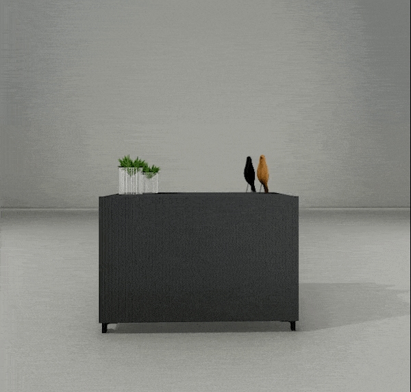 sideboard with black lacquered vertical engravings