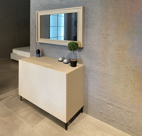 Modern sideboard with urban engraving and mirror
