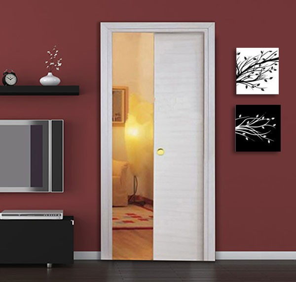 White rosewood laminated door with concealed sliding door